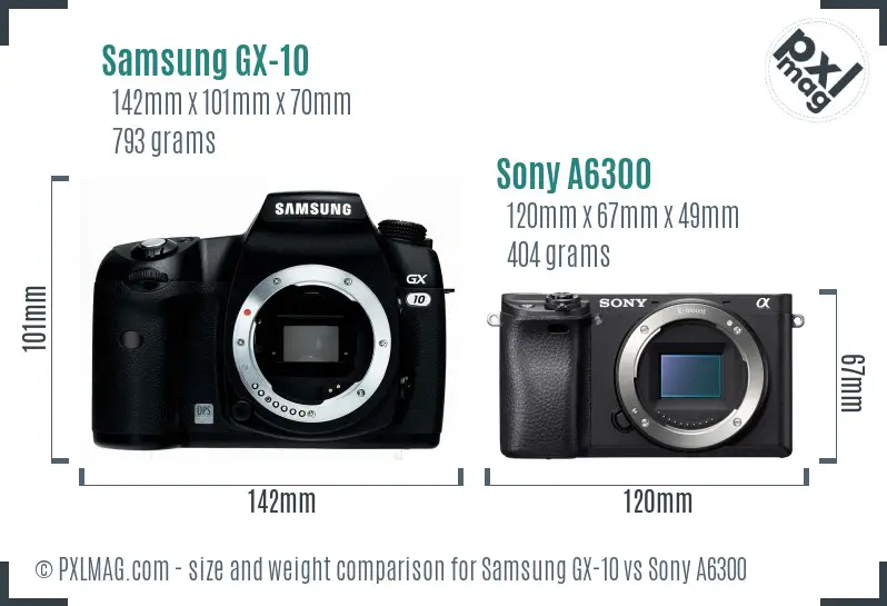 Samsung GX-10 vs Sony A6300 size comparison