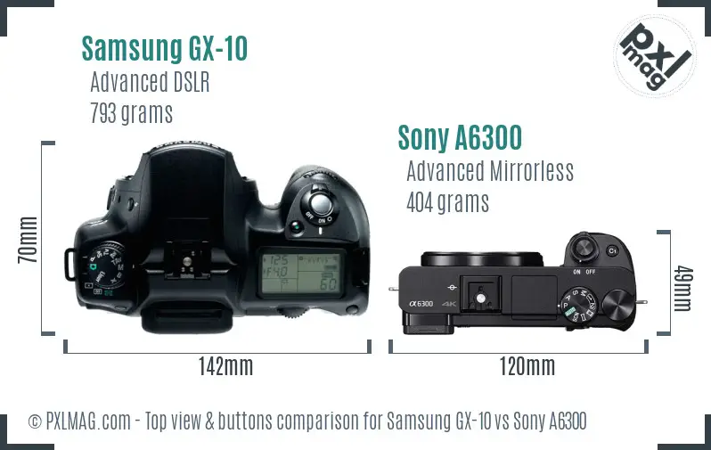 Samsung GX-10 vs Sony A6300 top view buttons comparison