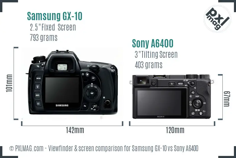 Samsung GX-10 vs Sony A6400 Screen and Viewfinder comparison