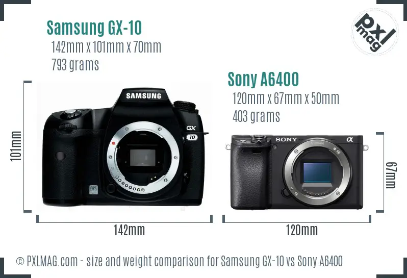 Samsung GX-10 vs Sony A6400 size comparison