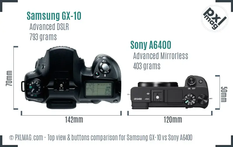 Samsung GX-10 vs Sony A6400 top view buttons comparison