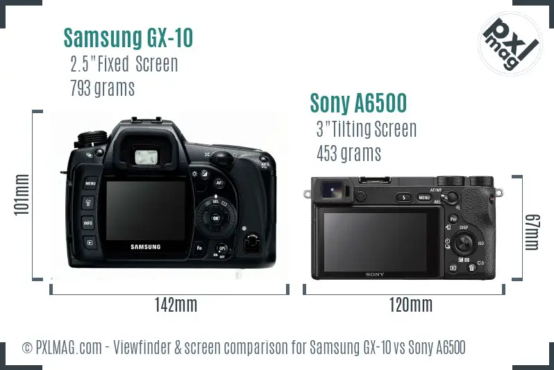 Samsung GX-10 vs Sony A6500 Screen and Viewfinder comparison