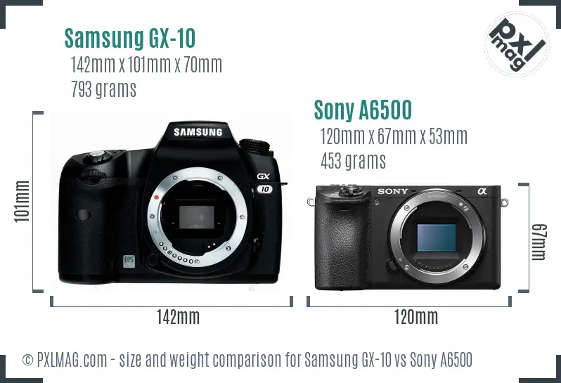 Samsung GX-10 vs Sony A6500 size comparison