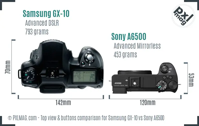 Samsung GX-10 vs Sony A6500 top view buttons comparison