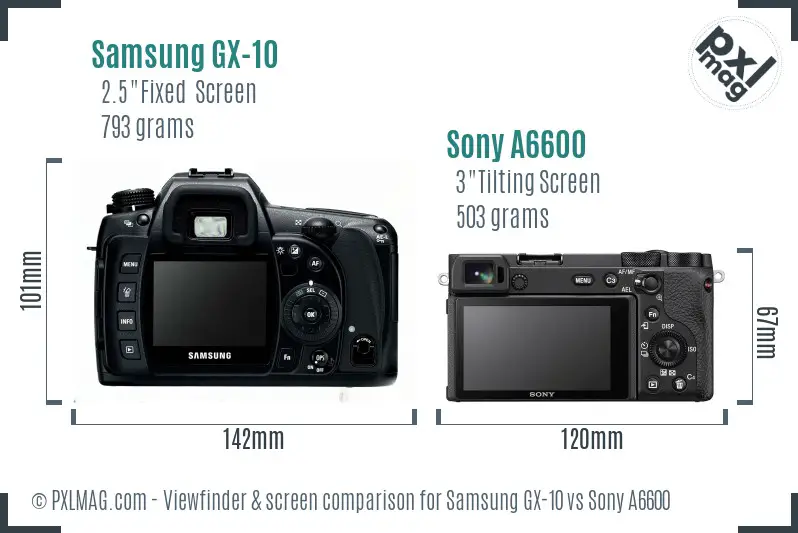 Samsung GX-10 vs Sony A6600 Screen and Viewfinder comparison