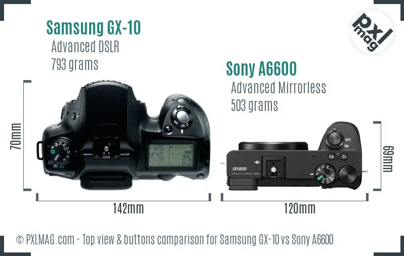 Samsung GX-10 vs Sony A6600 top view buttons comparison