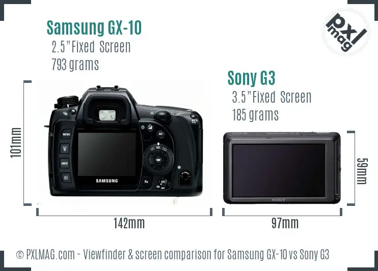 Samsung GX-10 vs Sony G3 Screen and Viewfinder comparison