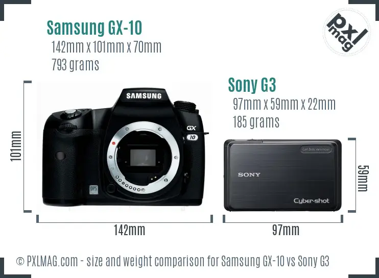 Samsung GX-10 vs Sony G3 size comparison