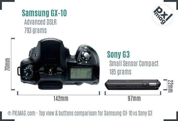 Samsung GX-10 vs Sony G3 top view buttons comparison