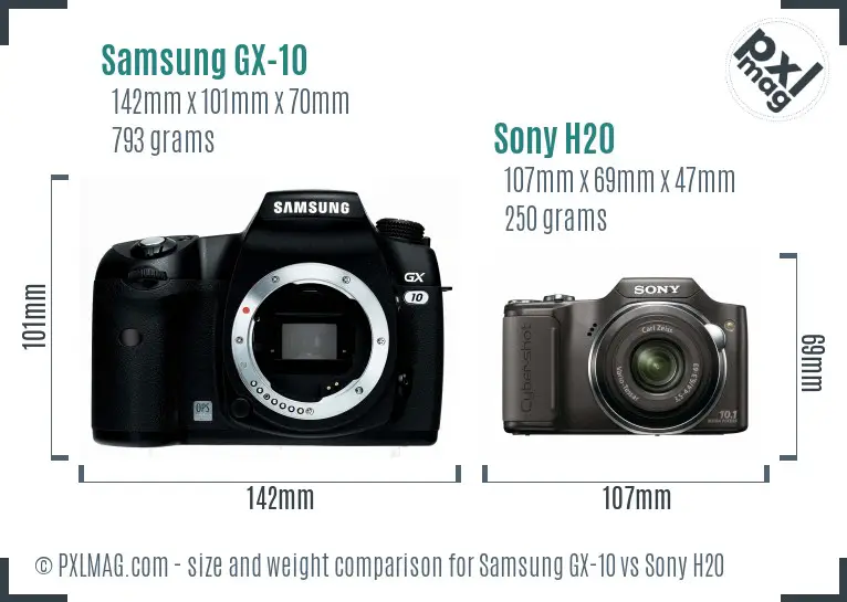 Samsung GX-10 vs Sony H20 size comparison Samsung GX-10 vs Sony H20 size comparison