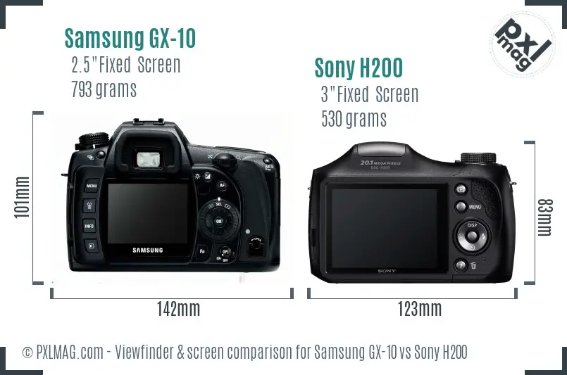 Samsung GX-10 vs Sony H200 Screen and Viewfinder comparison