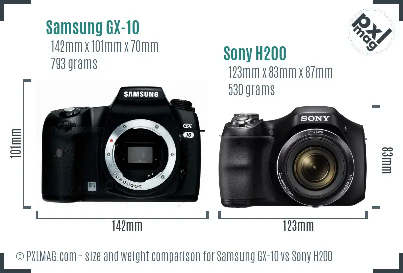Samsung GX-10 vs Sony H200 size comparison