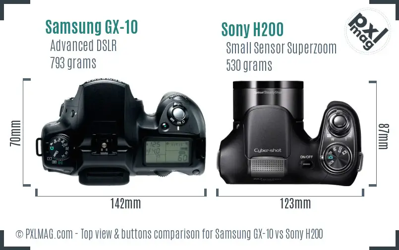 Samsung GX-10 vs Sony H200 top view buttons comparison
