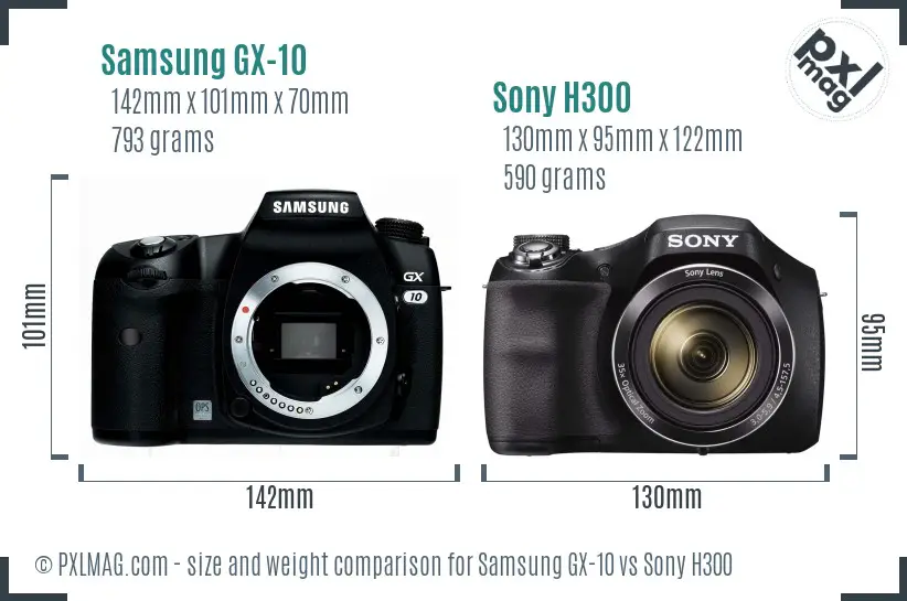 Samsung GX-10 vs Sony H300 size comparison
