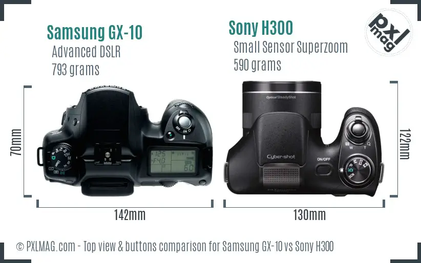 Samsung GX-10 vs Sony H300 top view buttons comparison