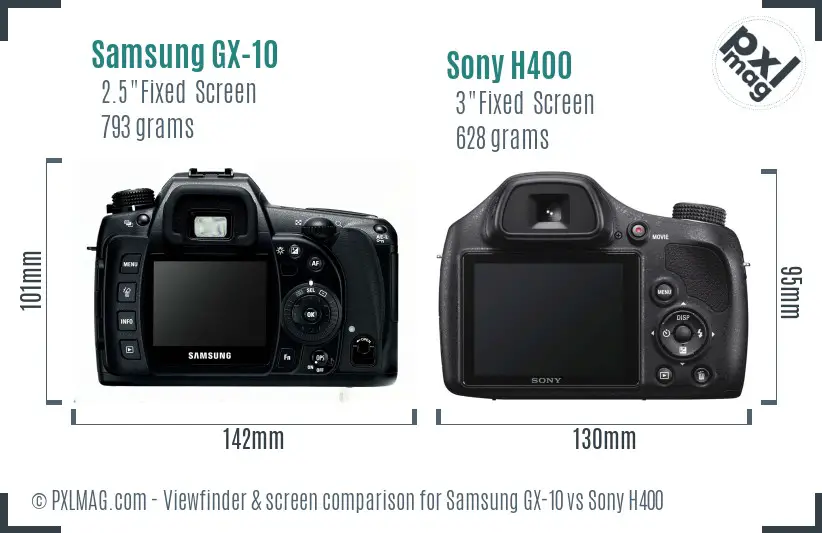 Samsung GX-10 vs Sony H400 Screen and Viewfinder comparison