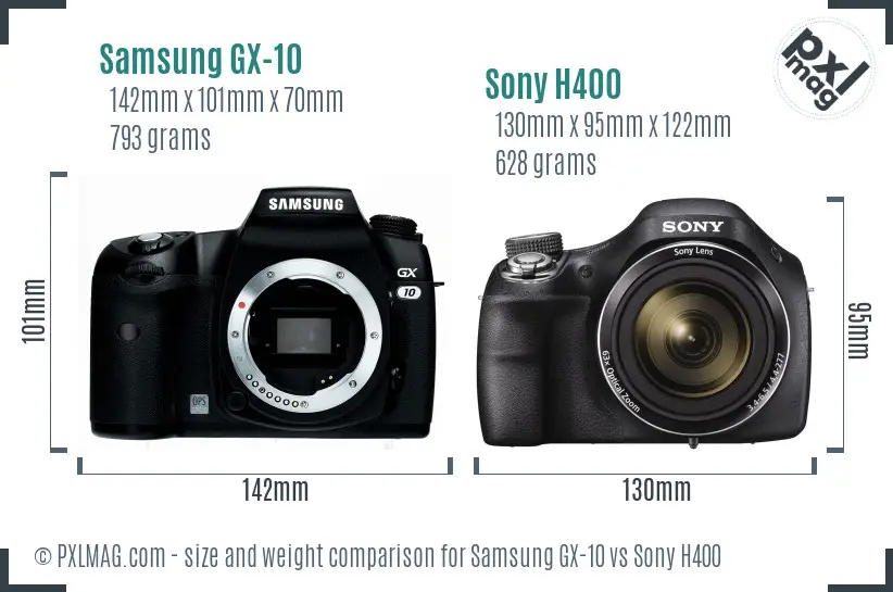 Samsung GX-10 vs Sony H400 size comparison