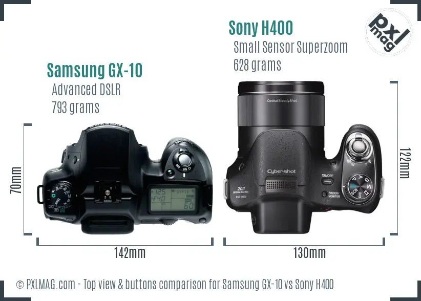 Samsung GX-10 vs Sony H400 top view buttons comparison