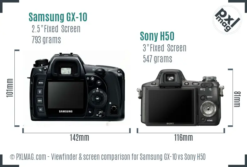 Samsung GX-10 vs Sony H50 Screen and Viewfinder comparison