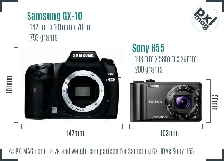 Samsung GX-10 vs Sony H55 size comparison