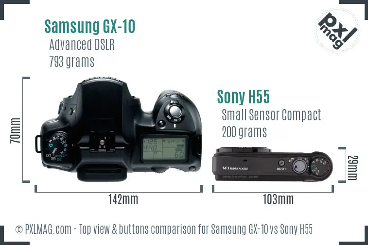 Samsung GX-10 vs Sony H55 top view buttons comparison