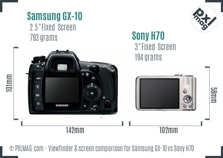 Samsung GX-10 vs Sony H70 Screen and Viewfinder comparison