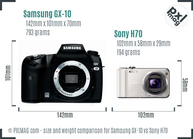 Samsung GX-10 vs Sony H70 size comparison