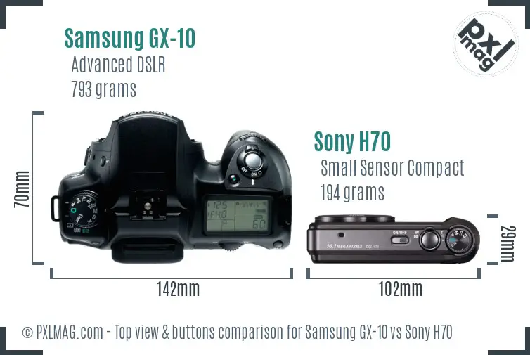 Samsung GX-10 vs Sony H70 top view buttons comparison