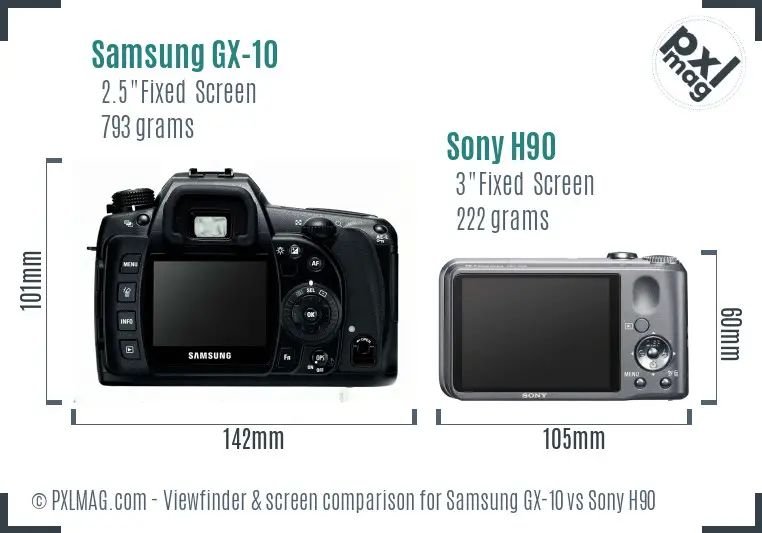 Samsung GX-10 vs Sony H90 Screen and Viewfinder comparison