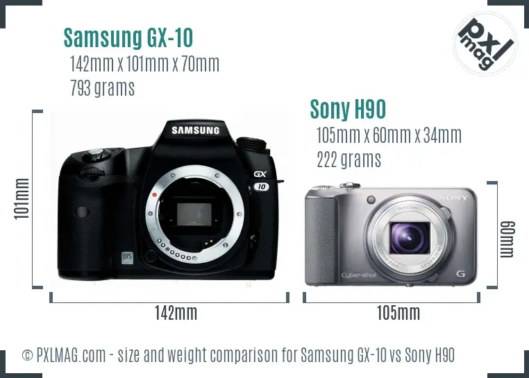 Samsung GX-10 vs Sony H90 size comparison