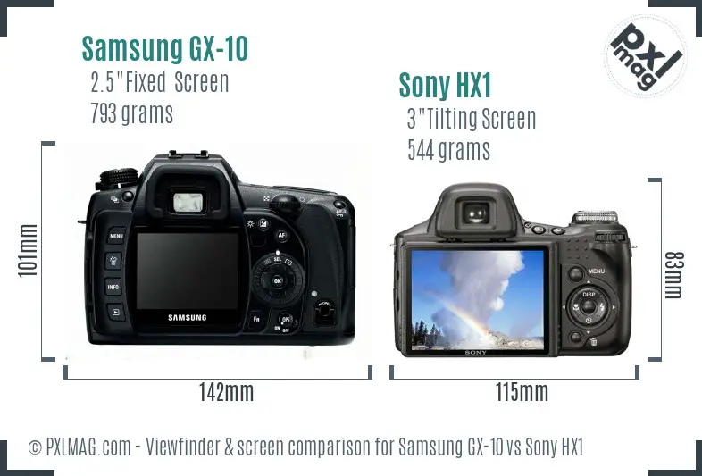 Samsung GX-10 vs Sony HX1 Screen and Viewfinder comparison