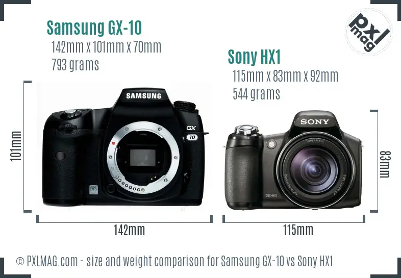 Samsung GX-10 vs Sony HX1 size comparison