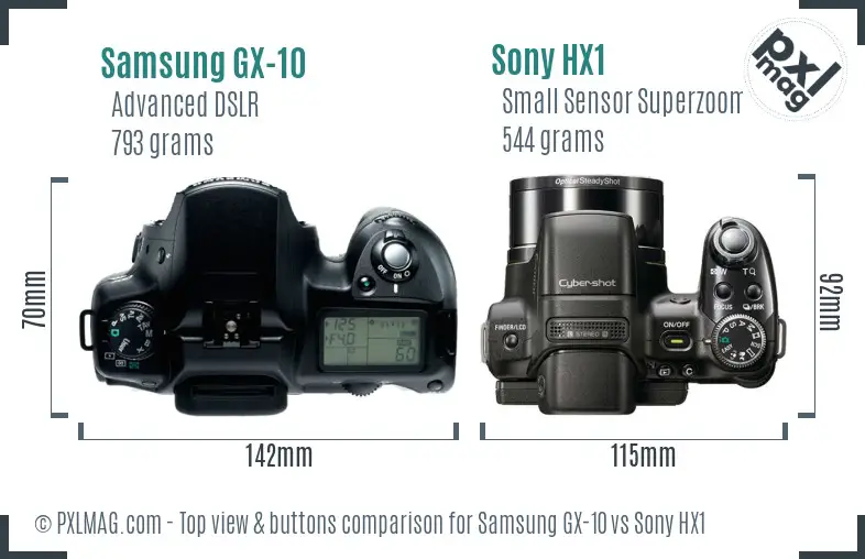 Samsung GX-10 vs Sony HX1 top view buttons comparison