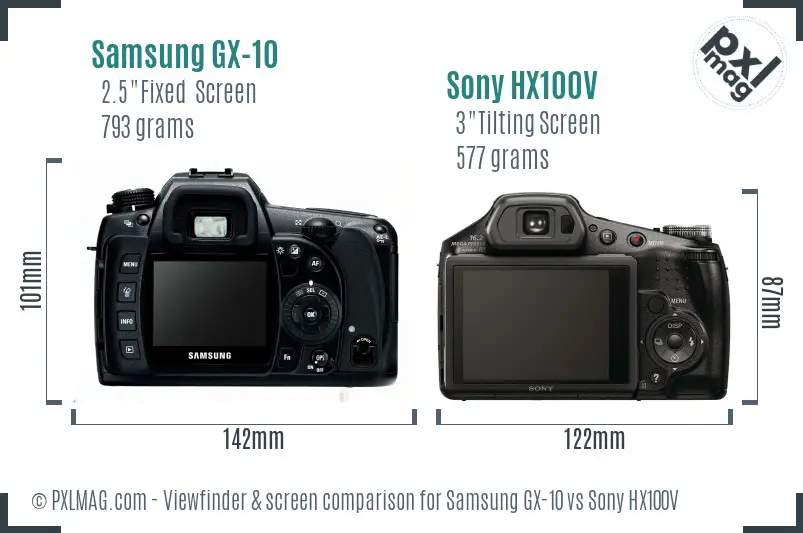 Samsung GX-10 vs Sony HX100V Screen and Viewfinder comparison