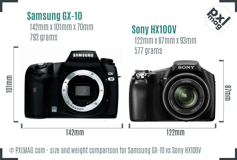 Samsung GX-10 vs Sony HX100V size comparison