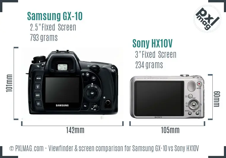Samsung GX-10 vs Sony HX10V Screen and Viewfinder comparison