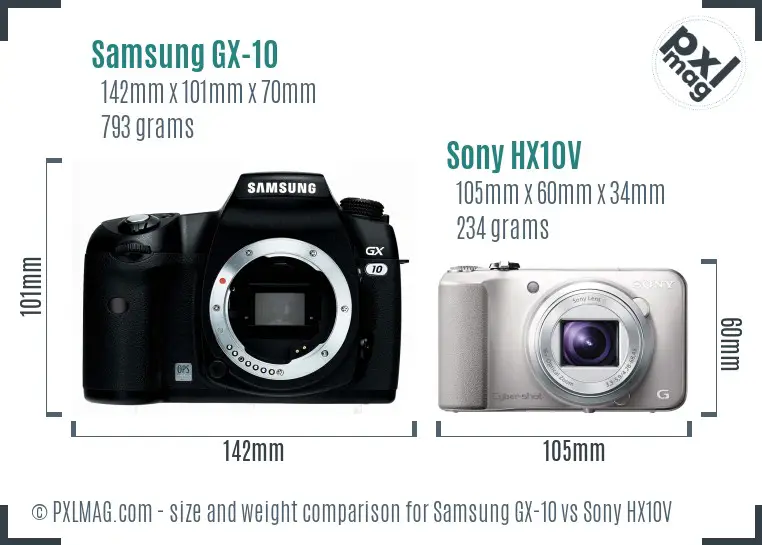 Samsung GX-10 vs Sony HX10V size comparison