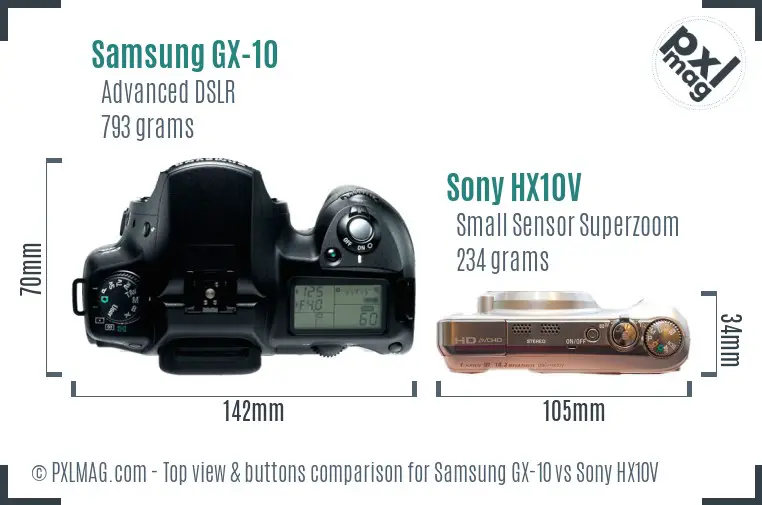 Samsung GX-10 vs Sony HX10V top view buttons comparison