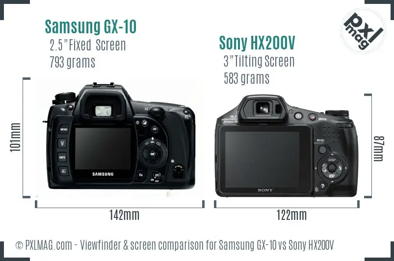 Samsung GX-10 vs Sony HX200V Screen and Viewfinder comparison