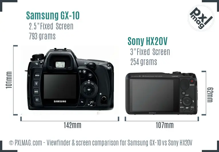 Samsung GX-10 vs Sony HX20V Screen and Viewfinder comparison
