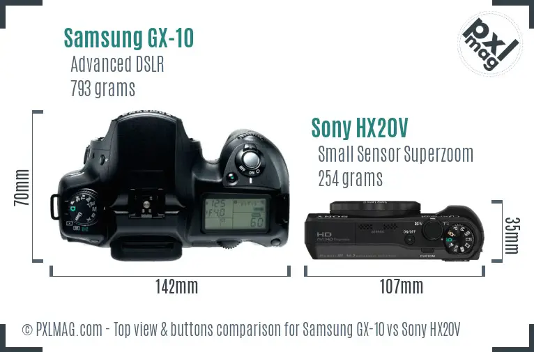 Samsung GX-10 vs Sony HX20V top view buttons comparison