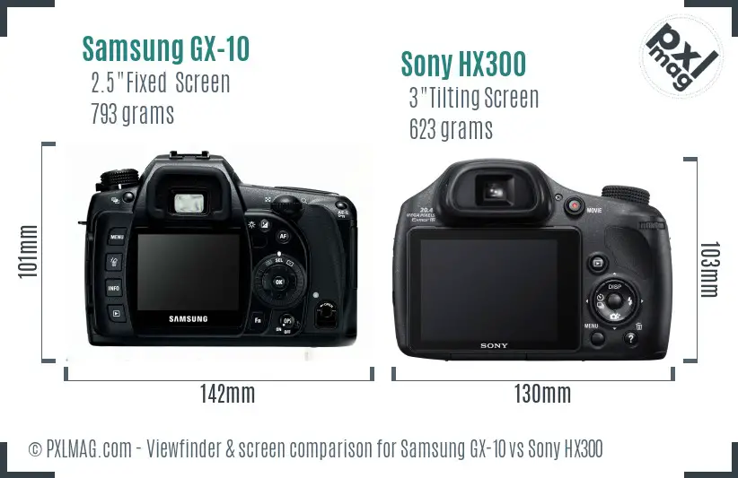 Samsung GX-10 vs Sony HX300 Screen and Viewfinder comparison