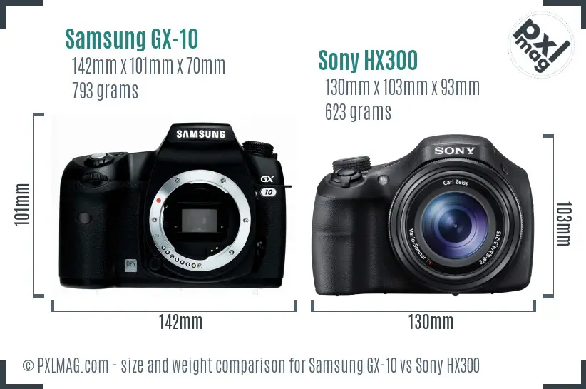 Samsung GX-10 vs Sony HX300 size comparison