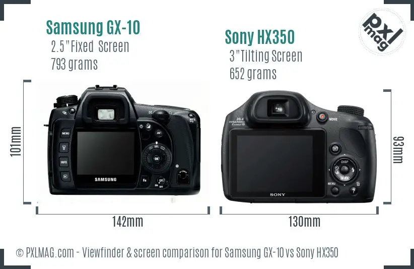 Samsung GX-10 vs Sony HX350 Screen and Viewfinder comparison