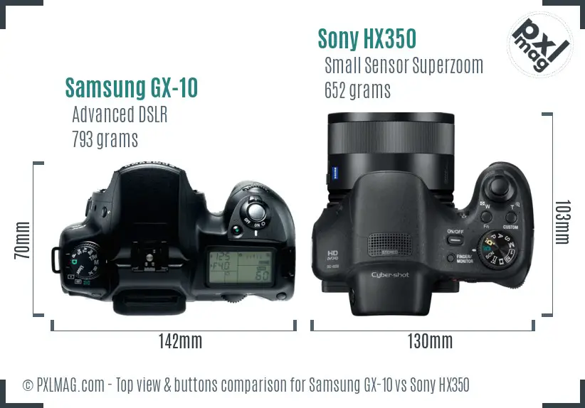 Samsung GX-10 vs Sony HX350 top view buttons comparison