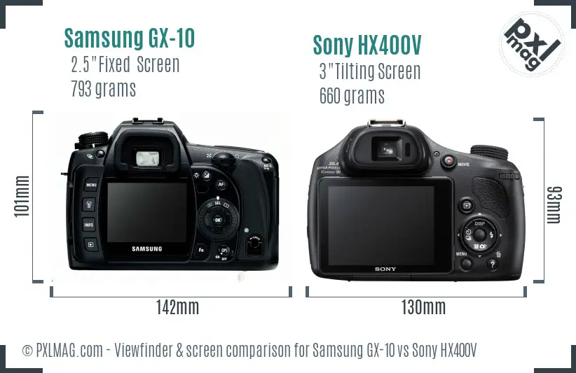 Samsung GX-10 vs Sony HX400V Screen and Viewfinder comparison