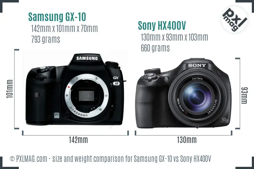 Samsung GX-10 vs Sony HX400V size comparison