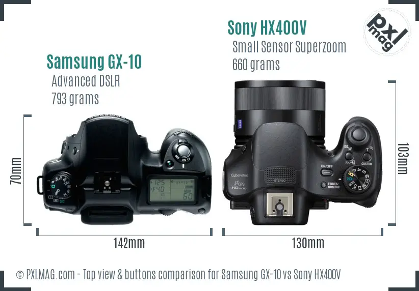 Samsung GX-10 vs Sony HX400V top view buttons comparison