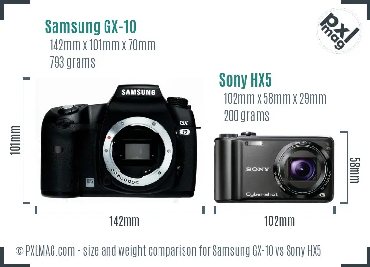 Samsung GX-10 vs Sony HX5 size comparison