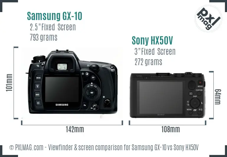 Samsung GX-10 vs Sony HX50V Screen and Viewfinder comparison